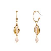 Tibetan Style Drop Earrings, with ABS Plastic Pearl, gold color plated, for woman, nickel, lead & cadmium free, 30x68mm, Sold By Pair