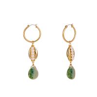Tibetan Style Drop Earrings, with ABS Plastic Pearl & Agate, gold color plated, for woman, nickel, lead & cadmium free, 23x73mm, Sold By Pair