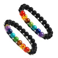 Natural Black Lava & 7 Chakra Beads Healing Gemstone Bracelets with Zinc Alloy Spacer plated Unisex Sold Per 7.2 Inch Strand