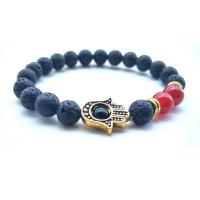 lave volcanique bracelet, avec pierre gemme & oeil de tigre & agate rouge, Placage, unisexe & styles différents pour le choix, Vendu par 7.4 pouce brin