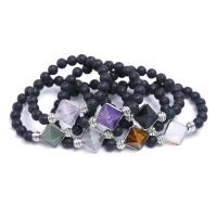 Natural Black Lava Beads with Gemstone Charms Bracelet plated & Unisex  Sold Per 7.2 Inch Strand