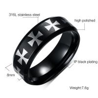 Titanium Staal Finger Ring, mode sieraden & verschillende grootte voor keus & voor de mens, zwart, 8mm, Maat:9-12, Verkocht door PC