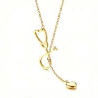 Stainless Steel Jewelry Necklace, Stethoscope, plated, for woman & with rhinestone & hollow, more colors for choice, 40mm, Sold Per Approx 19.6 Inch Strand