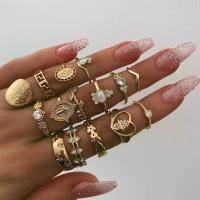 Cink Alloy Ring Set, Cink ötvözet, arany színű aranyozott, 15 darab & a nő & strasszos, nikkel, ólom és kadmium mentes, Által értékesített Set