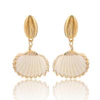 Zinc Alloy Drop Earrings with Shell stainless steel post pin gold color plated for woman nickel lead & cadmium free 30*45mm Sold By Pair