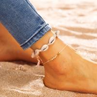 Zinc Alloy Anklet with Cotton Cord & Shell gold color plated 2 pieces & for woman nickel lead & cadmium free Sold By Set