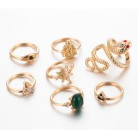 Cink Alloy Ring Set, Cink ötvözet, -val türkiz, galvanizált, 7 darab & a nő & strasszos, aranysárga, nikkel, ólom és kadmium mentes, Által értékesített Set