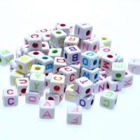 Alphabet Acrylic Beads, Square, with letter pattern, mixed colors, 10x10mm, Approx 1460PCs/KG, Sold By KG