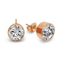 Titanium Steel Stud Earring, real gold plated, Unisex & with rhinestone, 5.7mmx8mm, Sold By Pair
