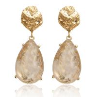 Tibetan Style Drop Earrings, with Crystal, plated, fashion jewelry & for woman, golden, nickel, lead & cadmium free, 25x68mm, Sold By Pair