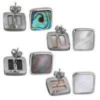 Brass Stud Earring, with Black Shell & Pink Shell & White Shell & Abalone Shell, silver color plated, different materials for choice & for woman, nickel, lead & cadmium free, 12x12mm, Hole:Approx 6.5x8.5mm, 3Pairs/Lot, Sold By Lot