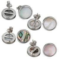 Brass Stud Earring, with White Shell & Abalone Shell, silver color plated, different styles for choice & for woman, nickel, lead & cadmium free, 12mm, 3Pairs/Lot, Sold By Lot
