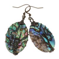 Shell Earrings Brass with Abalone Shell antique copper color plated for woman nickel lead & cadmium free 53mm Sold By Pair