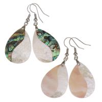 Shell Earrings, Brass, with Pink Shell & White Shell & Abalone Shell, Teardrop, silver color plated, different materials for choice & for woman, nickel, lead & cadmium free, 49mm,21x30mm, Sold By Pair