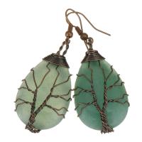 Brass Drop Earring with Green Aventurine antique copper color plated for woman nickel lead & cadmium free 54mm Sold By Pair