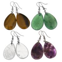 Brass Drop Earring with Gemstone Teardrop silver color plated & for woman nickel lead & cadmium free 51mm Sold By Pair