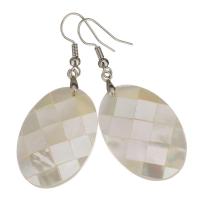 Shell Earrings, Brass, with White Shell, silver color plated, for woman, nickel, lead & cadmium free, 52mm,21x30mm, Sold By Pair