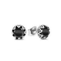 Titanium Steel Stud Earring, with Cubic Zirconia, anoint, fashion jewelry & for man, more colors for choice, 8.5mm, Sold By Pair