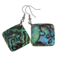 Brass Drop Earring, with Abalone Shell, Square, silver color plated, for woman, nickel, lead & cadmium free, 55mm,32x32mm, Sold By Pair