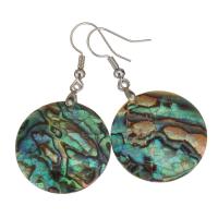 Brass Drop Earring with Abalone Shell Flat Round silver color plated for woman nickel lead & cadmium free 48mm 25mm Sold By Pair