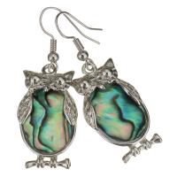 Shell Earrings Brass with Abalone Shell Owl silver color plated for woman nickel lead & cadmium free 46mm Sold By Pair