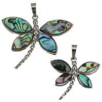 Brass Jewelry Pendants, with Abalone Shell, Dragonfly, silver color plated, different size for choice, nickel, lead & cadmium free, 29x27x3.50mm, Hole:Approx 5x7mm, Sold By PC
