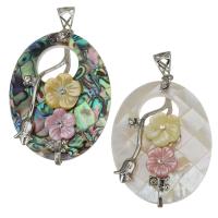 Rhinestone Brass Pendants, with Pink Shell & Yellow Shell & White Shell & Abalone Shell, silver color plated, different materials for choice & with flower pattern & with rhinestone, nickel, lead & cadmium free, 35x50x10mm, Hole:Approx 5x7mm, Sold By PC