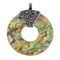 Rhinestone Clay Pave Pendant, with Abalone Shell & Brass, Donut, silver color plated, 50x54x9mm, Hole:Approx 5x7mm, Sold By PC