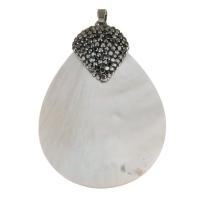 Natural White Shell Pendants with Rhinestone Clay Pave & Brass Teardrop silver color plated Approx Sold By PC