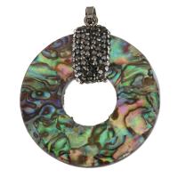 Natural Abalone Shell Pendants with Rhinestone Clay Pave & Brass Donut silver color plated Approx Sold By PC