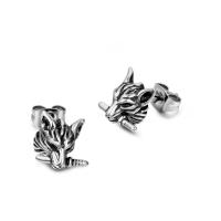 Titanium Steel Stud Earring, Wolf, anoint, punk style & Unisex & with rhinestone, 10.2mmx9.7mm, Sold By Pair
