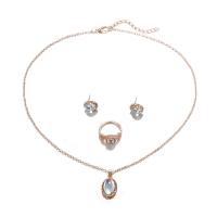 Zinc Alloy Jewelry Sets Stud Earring & finger ring & necklace with Crystal plated three pieces & fashion jewelry & for woman rose gold color nickel lead & cadmium free 44cm Length Approx 17.3 Inch Sold By Set