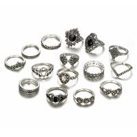 Juego de anillos de aleación de zinc, con resina, chapado, 15 piezas & Joyería & para mujer & con diamantes de imitación, plateado, libre de níquel, plomo & cadmio, Vendido por Set