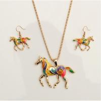 Tibetan Style Jewelry Sets, earring & necklace, with Iron, Horse, plated, 2 pieces & fashion jewelry & for woman & enamel, more colors for choice, nickel, lead & cadmium free, Length:Approx 18.89 Inch, Sold By Set