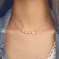 Zinklegering halskettingen, Zinc Alloy, met Plastic Pearl, plated, voor vrouw, gouden, nikkel, lood en cadmium vrij, Verkocht door Strand