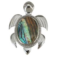 Brass Jewelry Pendants, with Abalone Shell, Turtle, silver color plated, nickel, lead & cadmium free, 35x50x10mm, Hole:Approx 5x7mm, Sold By PC