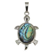 Brass Jewelry Pendants, with Abalone Shell, Turtle, silver color plated, nickel, lead & cadmium free, 19x32.50x3mm, Hole:Approx 5x7mm, Sold By PC