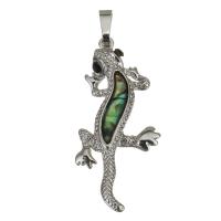 Brass Jewelry Pendants, with Abalone Shell, Gecko, silver color plated, nickel, lead & cadmium free, 20x41x5mm, Hole:Approx 5x7mm, Sold By PC