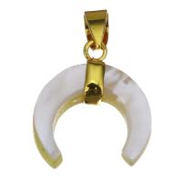 Mässing Smycken Hängen, med White Shell, Månen, guldfärg pläterade, nickel, bly och kadmium gratis, 20x22x7mm, Hål:Ca 4x7mm, Säljs av PC