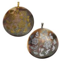 Natural Black Shell Pendants with Brass Flat Round plated Approx 4mm Sold By PC