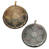 Natural Black Shell Pendants with Brass Flat Round plated 50mm Approx 4mm Sold By PC