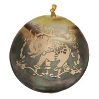 Brass Jewelry Pendants, with Black Shell, Flat Round, gold color plated, With Animal Pattern, nickel, lead & cadmium free, 51x4mm, Hole:Approx 4mm, Sold By PC
