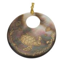Brass Jewelry Pendants with Black Shell gold color plated With Animal Pattern nickel lead & cadmium free Approx 4mm Sold By PC