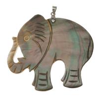 Natural Black Shell Pendants with Brass Elephant silver color plated Approx 4mm Sold By PC