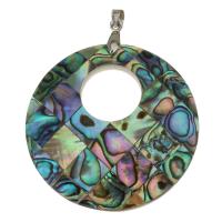 Brass Jewelry Pendants, with Abalone Shell, silver color plated, nickel, lead & cadmium free, 40x5mm, Hole:Approx 4mm, Sold By PC