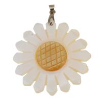 Brass Jewelry Pendants, with Yellow Shell & White Shell, Sunflower, silver color plated, nickel, lead & cadmium free, 39x4mm, Hole:Approx 4mm, Sold By PC
