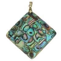 Brass Jewelry Pendants, with Abalone Shell, Rhombus, gold color plated, nickel, lead & cadmium free, 46x46x5mm, Hole:Approx 4mm, Sold By PC
