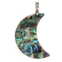 Brass Jewelry Pendants, with Abalone Shell, Moon, silver color plated, nickel, lead & cadmium free, 30x40x5mm, Hole:Approx 4mm, Sold By PC