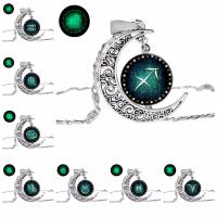 Glass Necklace with Zinc Alloy 12 Signs of the Zodiac time gem jewelry & Unisex & luminated 50CM+5CM Sold By PC
