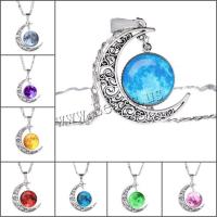Glass Necklace with Zinc Alloy time gem jewelry & Unisex & luminated 50CM+5CM Sold By PC